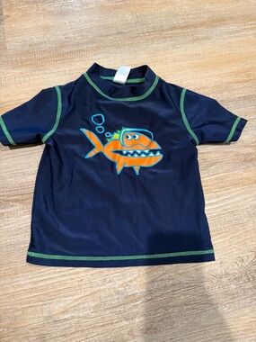 Carter's Navy Rashguard with Orange Fish and Green Trim